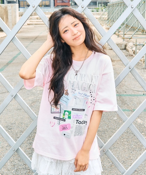 LOVETOXIC(ラブトキシック)の「【LTXC/綿100%】コラージュプリント半袖T(Tシャツ/カットソー・キッズ・チャコール/オフホワイト/ピンク・L:160cm/M:150cm/S:140cm/130cm)」の12枚目の写真