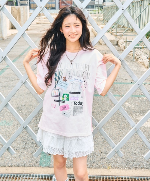 LOVETOXIC(ラブトキシック)の「【LTXC/綿100%】コラージュプリント半袖T(Tシャツ/カットソー・キッズ・チャコール/オフホワイト/ピンク・L:160cm/M:150cm/S:140cm/130cm)」の14枚目の写真