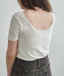 襟レースバックオープンプルオーバー