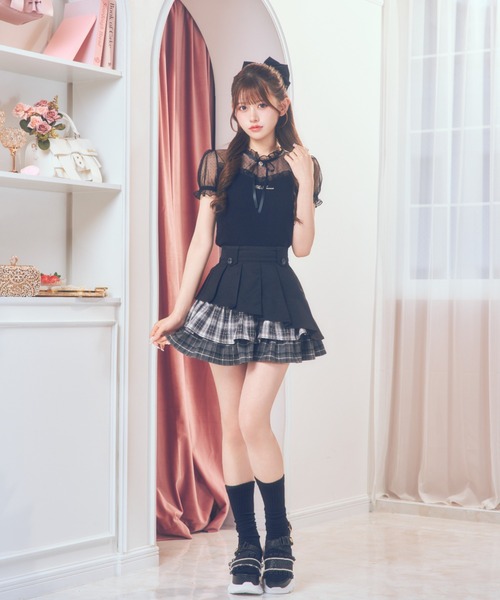 ReAmour(リアムール)の「ドットチュールリブトップス(Tシャツ/カットソー・レディース・ホワイト/ピンク/ブラック・FREE)」の7枚目の写真