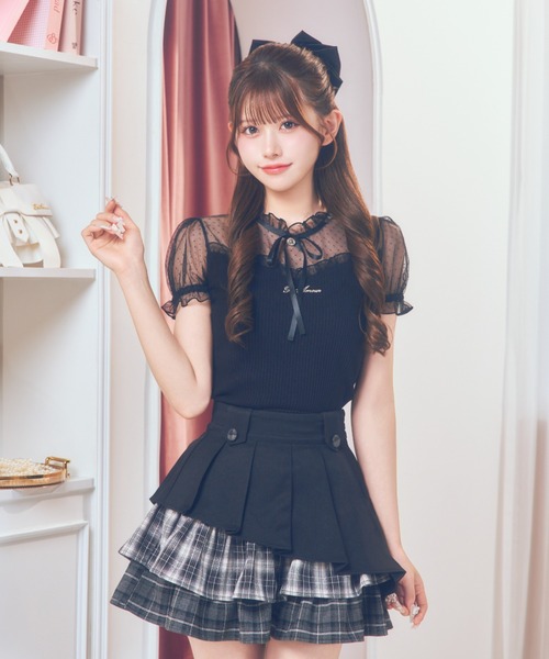ReAmour(リアムール)の「ドットチュールリブトップス(Tシャツ/カットソー・レディース・ホワイト/ピンク/ブラック・FREE)」の4枚目の写真