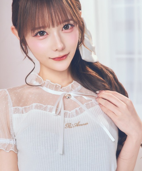 ReAmour(リアムール)の「ドットチュールリブトップス(Tシャツ/カットソー・レディース・ホワイト/ピンク/ブラック・FREE)」の19枚目の写真