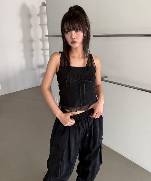 4INT.(フォイント)の「シースルー ドット シアー レース ビスチェ / タンクトップ(タンクトップ・レディース・グレー/ホワイト/ブラック・FREE)」の8枚目の写真
