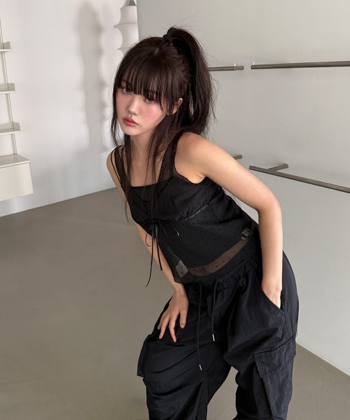 4INT.(フォイント)の「シースルー ドット シアー レース ビスチェ / タンクトップ(タンクトップ・レディース・グレー/ホワイト/ブラック・FREE)」の10枚目の写真