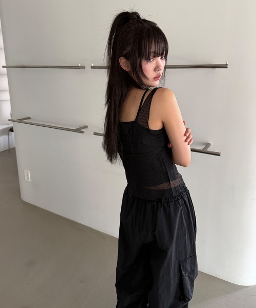 4INT.(フォイント)の「シースルー ドット シアー レース ビスチェ / タンクトップ(タンクトップ・レディース・グレー/ホワイト/ブラック・FREE)」の12枚目の写真