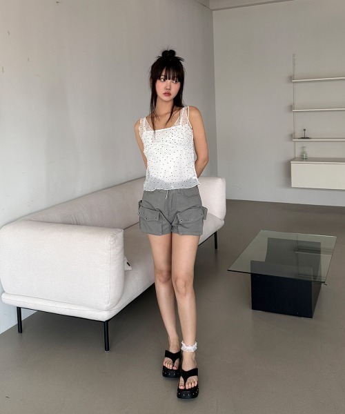 4INT.(フォイント)の「シースルー ドット シアー レース ビスチェ / タンクトップ(タンクトップ・レディース・グレー/ホワイト/ブラック・FREE)」の17枚目の写真