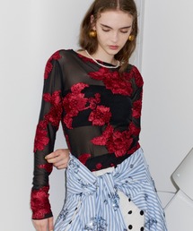 yae | Flower embroidery sheer top / フラワーエンブロイダリートップ(Tシャツ/カットソー)