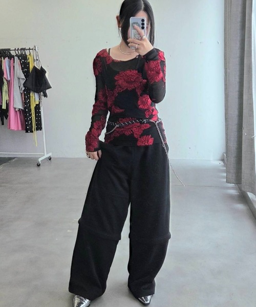 yae（ヤエ）の「Flower embroidery sheer top / フラワーエンブロイダリートップ（Tシャツ/カットソー・レディース・ベージュ/レッド・FREE）」の21枚目の写真