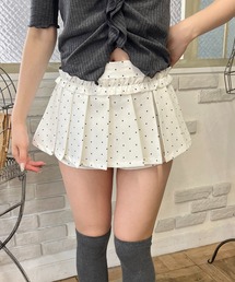 フリルデザインドットミニプリーツスカート