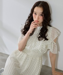 バックリボンドットシフォンワンピース