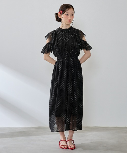 P.V.T(ピーブイティー)の「バックリボンドットシフォンワンピース(ワンピース・レディース・ホワイト/ブラック・M)」の13枚目の写真