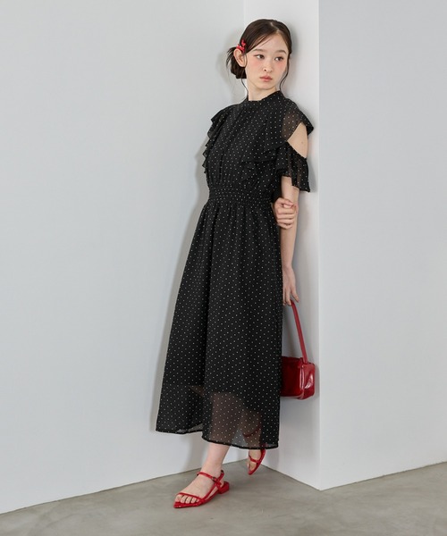 P.V.T(ピーブイティー)の「バックリボンドットシフォンワンピース(ワンピース・レディース・ホワイト/ブラック・M)」の17枚目の写真