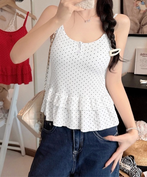 Miniministore（ミニミニストア）の「ドット柄ティアードキャミソールカップ付き（キャミソール・レディース・レッド/ホワイト/ブラック/アイボリー・FREE）」の13枚目の写真