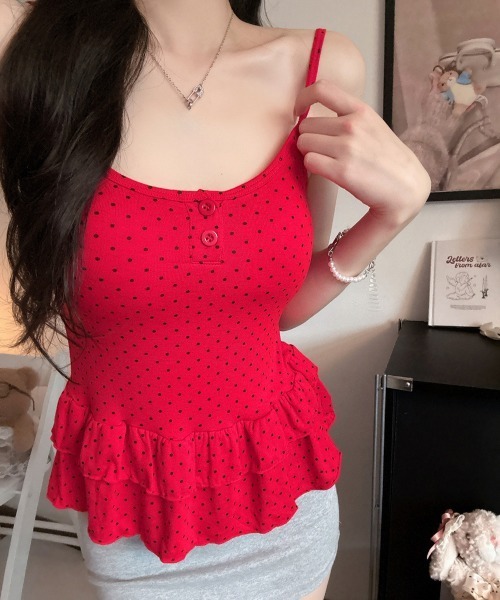 Miniministore（ミニミニストア）の「ドット柄ティアードキャミソールカップ付き（キャミソール・レディース・レッド/ホワイト/ブラック/アイボリー・FREE）」の16枚目の写真