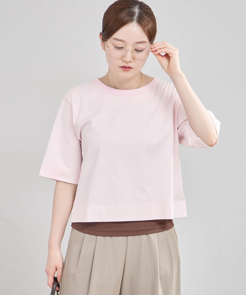 IENA（イエナ）の「《追加》クロップドTシャツ（Tシャツ/カットソー・レディース・ライトグレー/ホワイト/ピンク/ブラック・FREE）」の4枚目の写真
