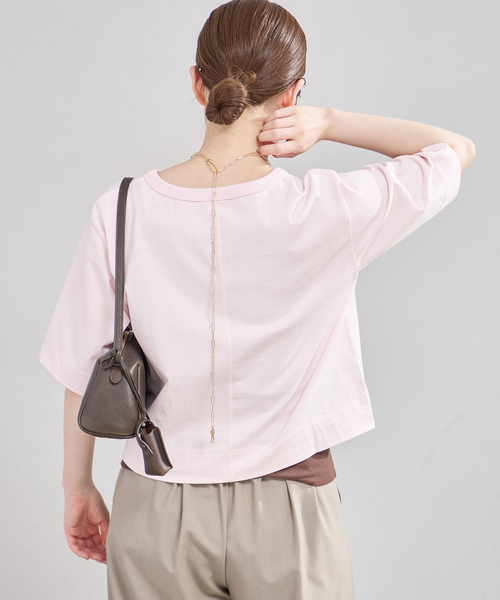 IENA（イエナ）の「《追加》クロップドTシャツ（Tシャツ/カットソー・レディース・ライトグレー/ホワイト/ピンク/ブラック・FREE）」の5枚目の写真