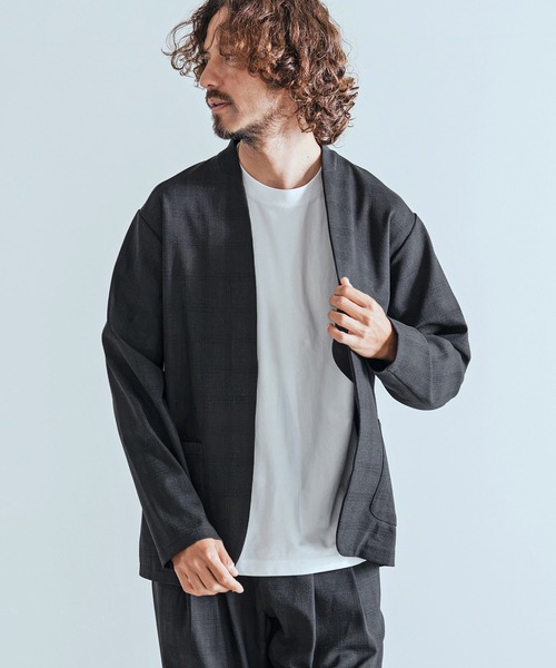 Magine（マージン）の「mj11741-Herringbone Check - Solid TR Stretch Collarless Jacket ノーカラージャケット(MGN-263-009)（ノーカラージャケット・メンズ・ブラック/ブラック系その他/グレー系その他・44/46/48）」の3枚目の写真