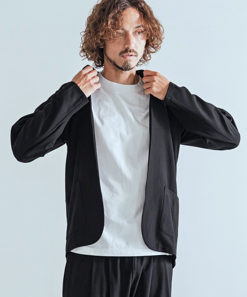 Magine（マージン）の「mj11741-Herringbone Check - Solid TR Stretch Collarless Jacket ノーカラージャケット(MGN-263-009)（ノーカラージャケット・メンズ・ブラック/ブラック系その他/グレー系その他・44/46/48）」の4枚目の写真