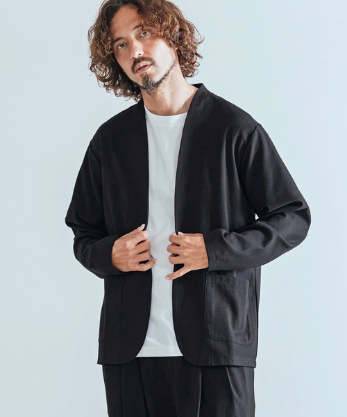 Magine（マージン）の「mj11741-Herringbone Check - Solid TR Stretch Collarless Jacket ノーカラージャケット(MGN-263-009)（ノーカラージャケット・メンズ・ブラック/ブラック系その他/グレー系その他・44/46/48）」の5枚目の写真