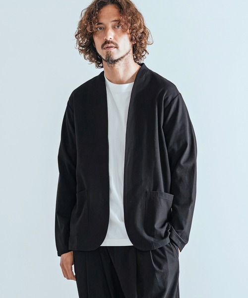 Magine（マージン）の「mj11741-Herringbone Check - Solid TR Stretch Collarless Jacket ノーカラージャケット(MGN-263-009)（ノーカラージャケット・メンズ・ブラック/ブラック系その他/グレー系その他・44/46/48）」の6枚目の写真