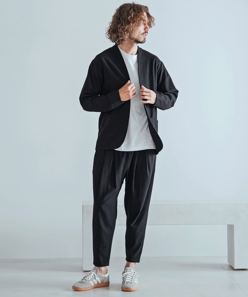 Magine（マージン）の「mj11741-Herringbone Check - Solid TR Stretch Collarless Jacket ノーカラージャケット(MGN-263-009)（ノーカラージャケット・メンズ・ブラック/ブラック系その他/グレー系その他・44/46/48）」の7枚目の写真