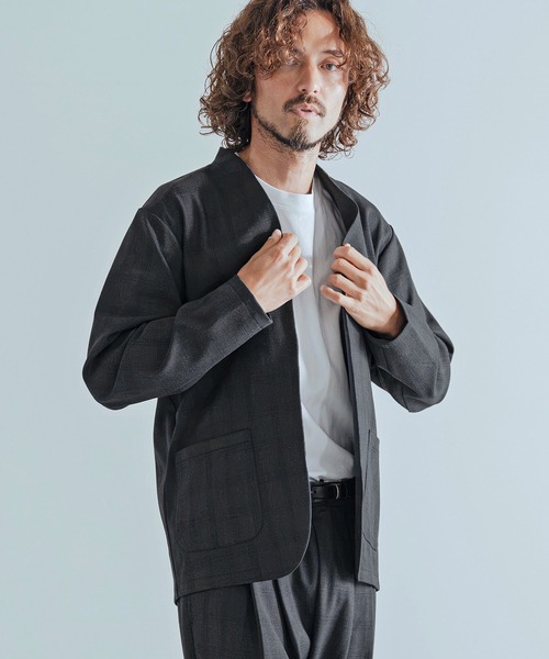 Magine（マージン）の「mj11741-Herringbone Check - Solid TR Stretch Collarless Jacket ノーカラージャケット(MGN-263-009)（ノーカラージャケット・メンズ・ブラック/ブラック系その他/グレー系その他・44/46/48）」の10枚目の写真