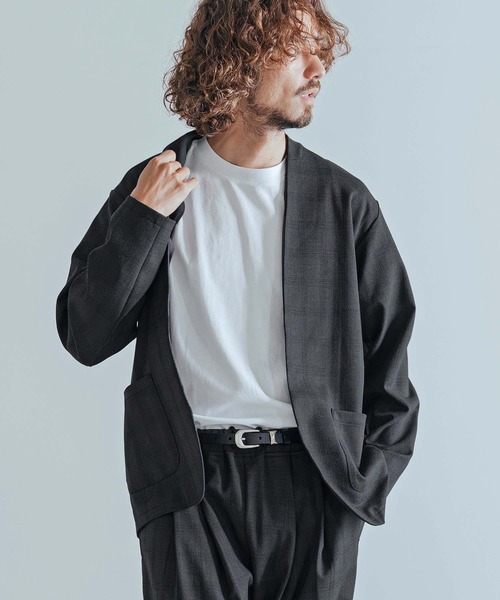 Magine（マージン）の「mj11741-Herringbone Check - Solid TR Stretch Collarless Jacket ノーカラージャケット(MGN-263-009)（ノーカラージャケット・メンズ・ブラック/ブラック系その他/グレー系その他・44/46/48）」の11枚目の写真