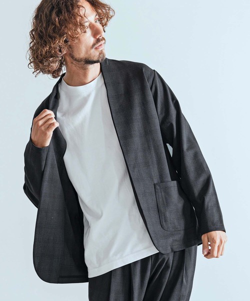 Magine（マージン）の「mj11741-Herringbone Check - Solid TR Stretch Collarless Jacket ノーカラージャケット(MGN-263-009)（ノーカラージャケット・メンズ・ブラック/ブラック系その他/グレー系その他・44/46/48）」の12枚目の写真