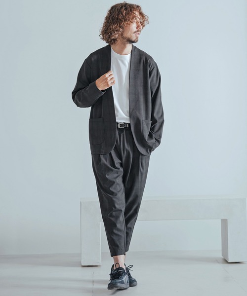 Magine（マージン）の「mj11741-Herringbone Check - Solid TR Stretch Collarless Jacket ノーカラージャケット(MGN-263-009)（ノーカラージャケット・メンズ・ブラック/ブラック系その他/グレー系その他・44/46/48）」の13枚目の写真