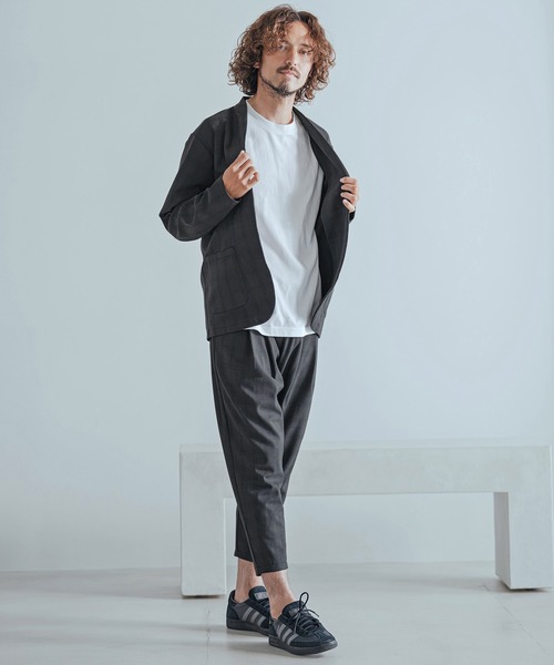 Magine（マージン）の「mj11741-Herringbone Check - Solid TR Stretch Collarless Jacket ノーカラージャケット(MGN-263-009)（ノーカラージャケット・メンズ・ブラック/ブラック系その他/グレー系その他・44/46/48）」の14枚目の写真