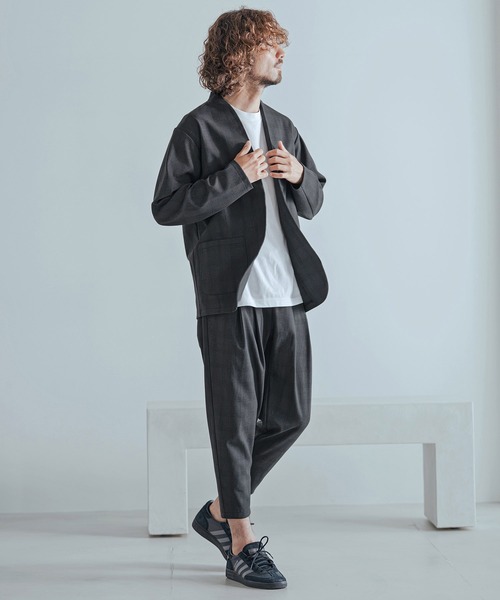 Magine（マージン）の「mj11741-Herringbone Check - Solid TR Stretch Collarless Jacket ノーカラージャケット(MGN-263-009)（ノーカラージャケット・メンズ・ブラック/ブラック系その他/グレー系その他・44/46/48）」の15枚目の写真