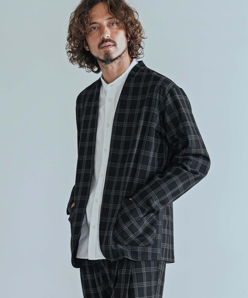 Magine（マージン）の「mj11741-Herringbone Check - Solid TR Stretch Collarless Jacket ノーカラージャケット(MGN-263-009)（ノーカラージャケット・メンズ・ブラック/ブラック系その他/グレー系その他・44/46/48）」の16枚目の写真