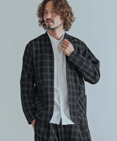 Magine（マージン）の「mj11741-Herringbone Check - Solid TR Stretch Collarless Jacket ノーカラージャケット(MGN-263-009)（ノーカラージャケット・メンズ・ブラック/ブラック系その他/グレー系その他・44/46/48）」の17枚目の写真