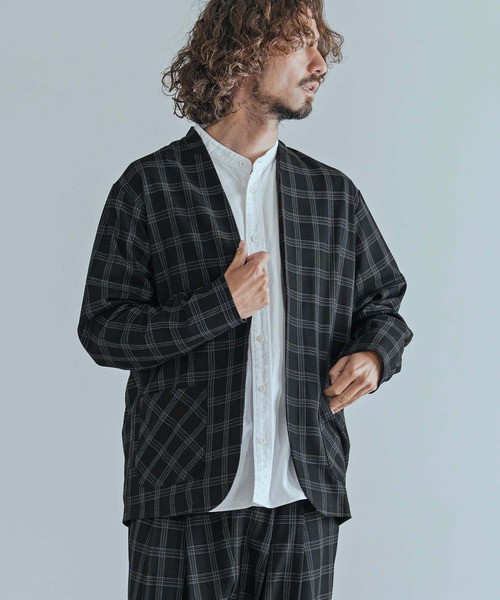 Magine（マージン）の「mj11741-Herringbone Check - Solid TR Stretch Collarless Jacket ノーカラージャケット(MGN-263-009)（ノーカラージャケット・メンズ・ブラック/ブラック系その他/グレー系その他・44/46/48）」の18枚目の写真