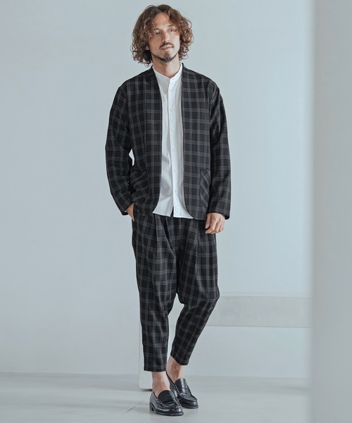 Magine（マージン）の「mj11741-Herringbone Check - Solid TR Stretch Collarless Jacket ノーカラージャケット(MGN-263-009)（ノーカラージャケット・メンズ・ブラック/ブラック系その他/グレー系その他・44/46/48）」の19枚目の写真