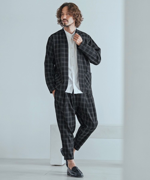 Magine（マージン）の「mj11741-Herringbone Check - Solid TR Stretch Collarless Jacket ノーカラージャケット(MGN-263-009)（ノーカラージャケット・メンズ・ブラック/ブラック系その他/グレー系その他・44/46/48）」の20枚目の写真