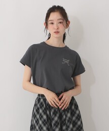 リボン刺繍フレンチスリーブTシャツ