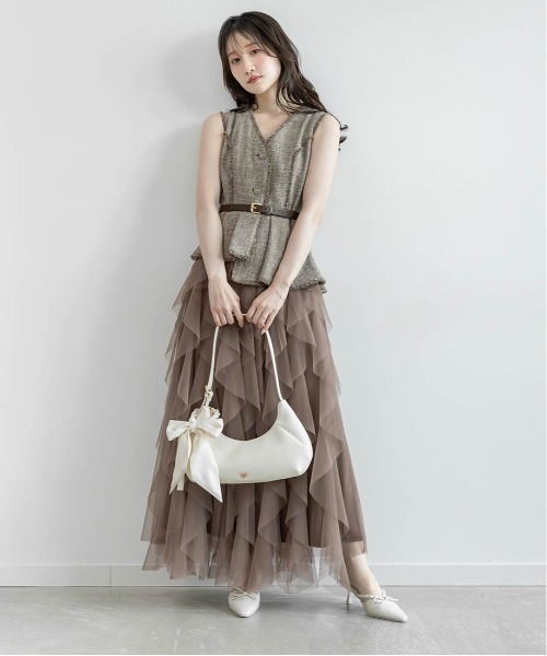 RANDA（ランダ）の「【4サイズ展開】ラッフルフリルスカートレイヤードライクワンピース（ワンピース・レディース・ブラウン/ダークグレー/クリーム・1/0/00/2）」の4枚目の写真
