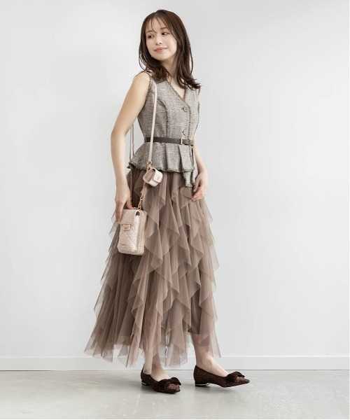 RANDA（ランダ）の「【4サイズ展開】ラッフルフリルスカートレイヤードライクワンピース（ワンピース・レディース・ブラウン/ダークグレー/クリーム・1/0/00/2）」の6枚目の写真