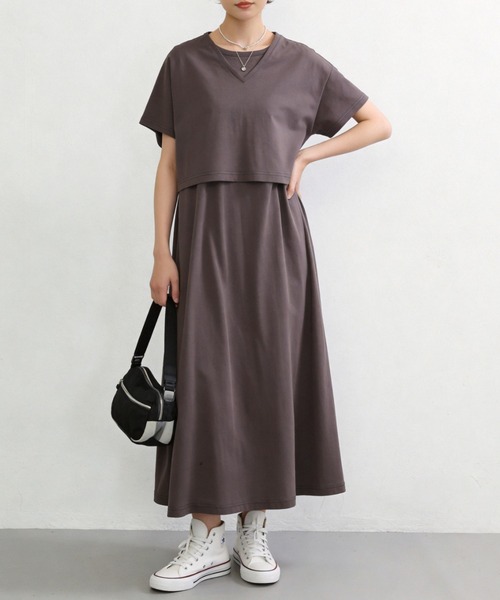 Sew loop(ソーループ)の「シルケット加工Vネックボレロ×ノースリーブワンピースセットアップ(ワンピース・レディース・グリーン/チャコールグレー/カーキ・M/L)」の2枚目の写真