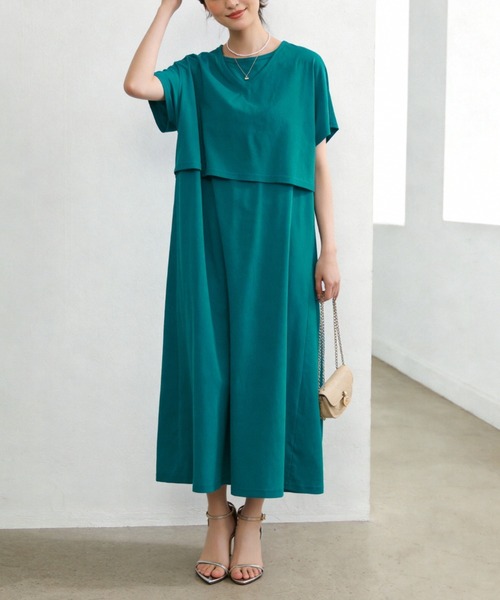 Sew loop(ソーループ)の「シルケット加工Vネックボレロ×ノースリーブワンピースセットアップ(ワンピース・レディース・グリーン/チャコールグレー/カーキ・M/L)」の1枚目の写真