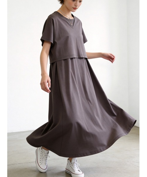 Sew loop(ソーループ)の「シルケット加工Vネックボレロ×ノースリーブワンピースセットアップ(ワンピース・レディース・グリーン/チャコールグレー/カーキ・M/L)」の5枚目の写真