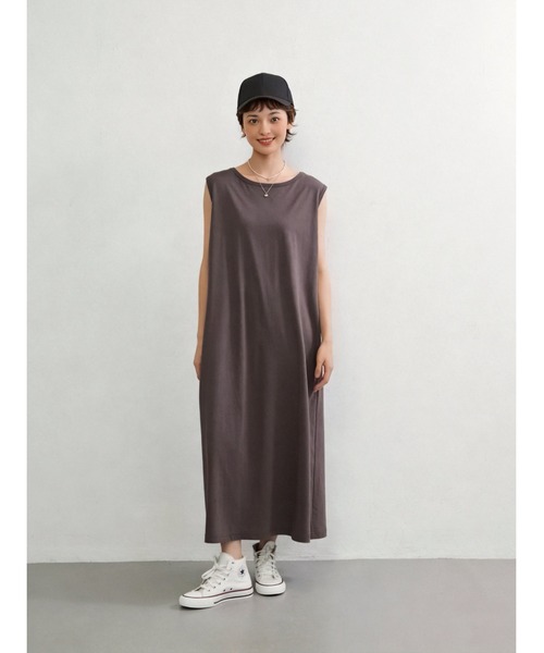 Sew loop(ソーループ)の「シルケット加工Vネックボレロ×ノースリーブワンピースセットアップ(ワンピース・レディース・グリーン/チャコールグレー/カーキ・M/L)」の7枚目の写真