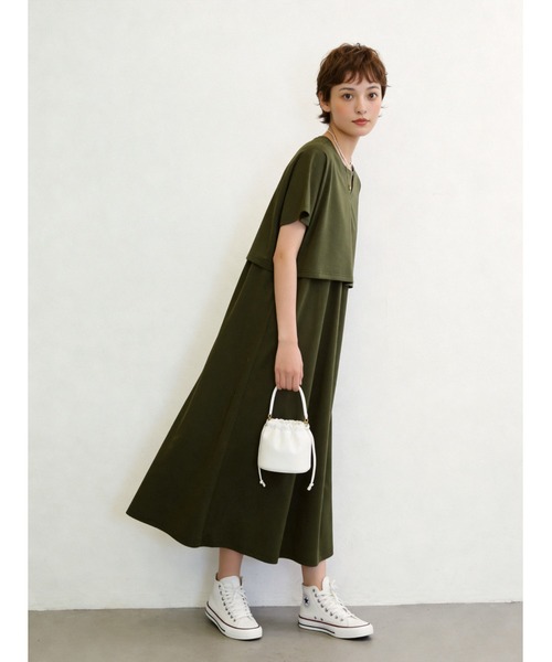 Sew loop(ソーループ)の「シルケット加工Vネックボレロ×ノースリーブワンピースセットアップ(ワンピース・レディース・グリーン/チャコールグレー/カーキ・M/L)」の10枚目の写真