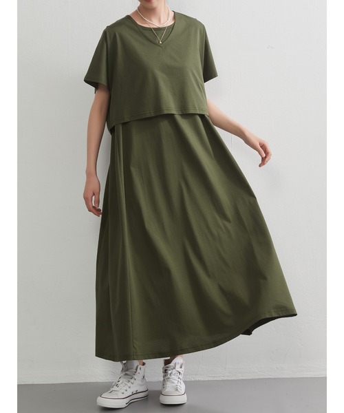Sew loop(ソーループ)の「シルケット加工Vネックボレロ×ノースリーブワンピースセットアップ(ワンピース・レディース・グリーン/チャコールグレー/カーキ・M/L)」の12枚目の写真
