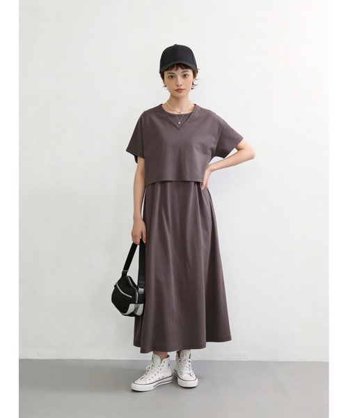 Sew loop(ソーループ)の「シルケット加工Vネックボレロ×ノースリーブワンピースセットアップ(ワンピース・レディース・グリーン/チャコールグレー/カーキ・M/L)」の4枚目の写真