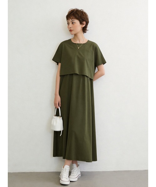Sew loop(ソーループ)の「シルケット加工Vネックボレロ×ノースリーブワンピースセットアップ(ワンピース・レディース・グリーン/チャコールグレー/カーキ・M/L)」の9枚目の写真