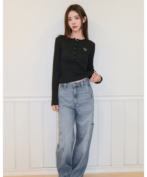 muahmuah（ムーアムーア）の「ワッフルヘンリーネック長袖Tシャツ[ブラック]（Tシャツ/カットソー・レディース・その他・FREE）」の2枚目の写真