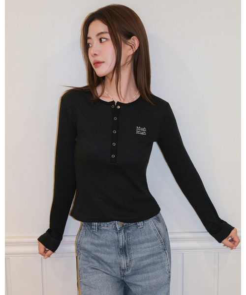 muahmuah（ムーアムーア）の「ワッフルヘンリーネック長袖Tシャツ[ブラック]（Tシャツ/カットソー・レディース・その他・FREE）」の4枚目の写真