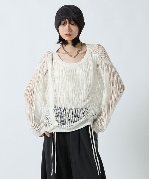PAGEBOY(ページボーイ)の「ドロストメッシュニットプルオーバー(ニット/セーター・レディース・オフホワイト/ブラック・FREE)」の3枚目の写真